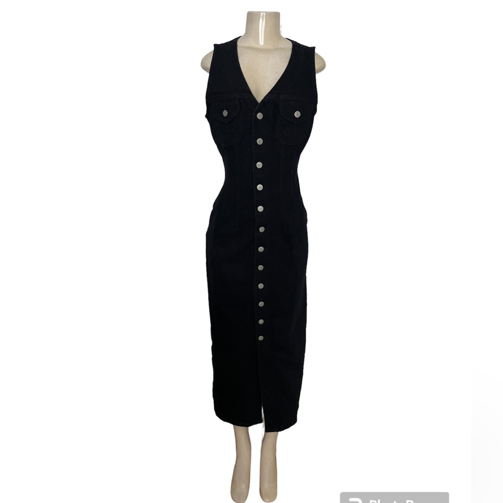 Bongo Black Denim Vintage Long Dress Sleeveless Size 7 MADE USA